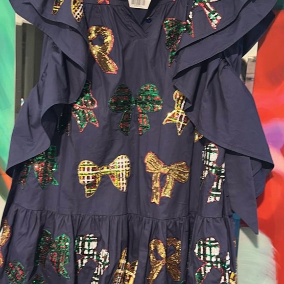 QUEEN OF SPARKLES Blue Mini Dress with Multicolor Bows - Picture 4 of 4